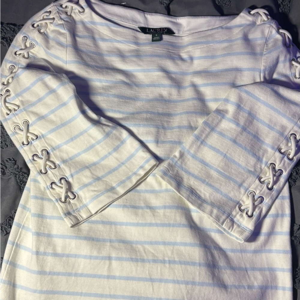 White and Blue Striped Women's Top